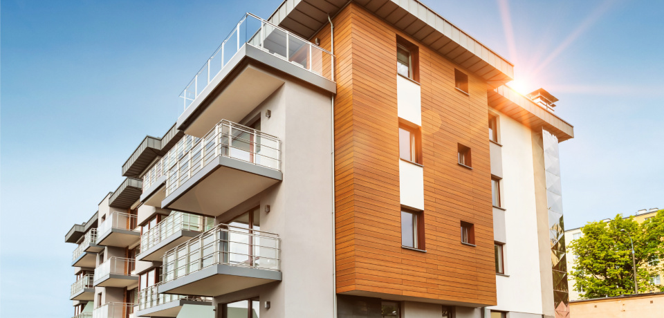 Modern residential apartment building in Toowoomba with balconies and contemporary architecture.