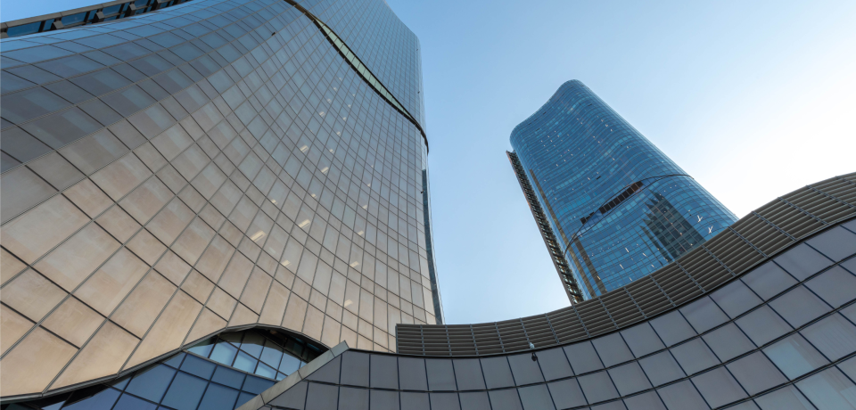 Modern glass office buildings in Toowoomba Queensland, showcasing commercial law services.