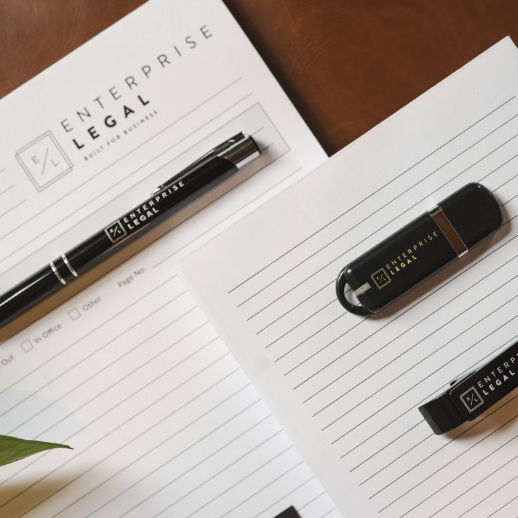 Enterprise Legal branding stationery featuring property, business and civil dispute legal services Queensland.
