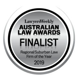 Award finalist badge for Toowoomba law firm specialising in property, business, civil, and construction law.