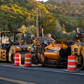 Construction machinery working on road construction site in Toowoomba Queensland.