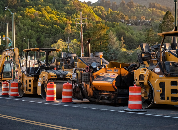 Construction machinery working on road construction site in Toowoomba Queensland.