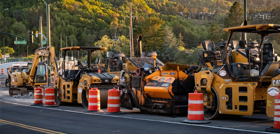 Construction machinery working on road construction site in Toowoomba Queensland.