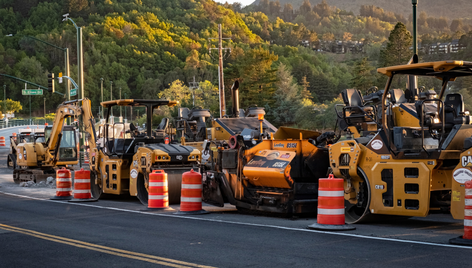 Construction machinery working on road construction site in Toowoomba Queensland.
